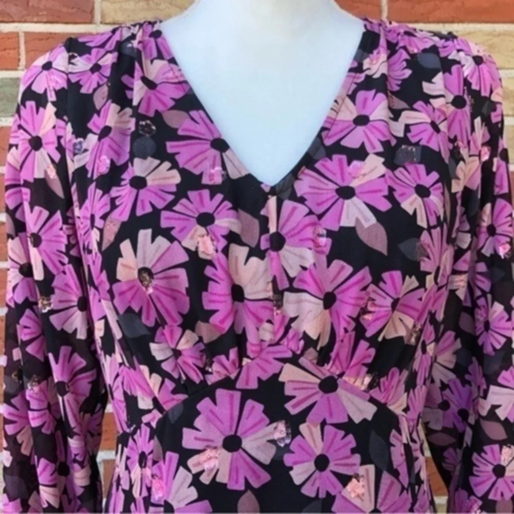 NWOT kate spade Silk Floral V-neck Long Sleeve Empire Waist Purple Dress 👗